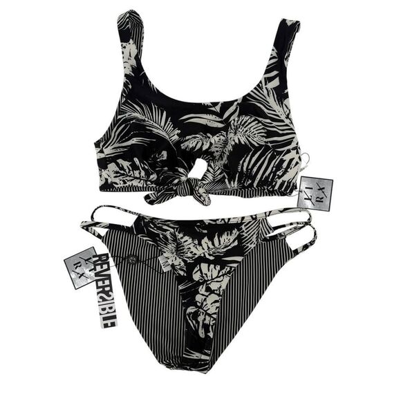 Lira Other - Lira Reversible Bikini Size M Black White Tropical Knot Tie Swimsuit Two Piece